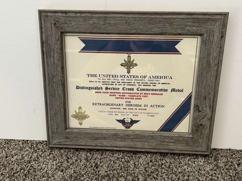 ARMY CROSS DISTINGUISHED SERVICE COMMEMORATIVE CERTIFICATE ~ CUSTOM PRINTING T-1