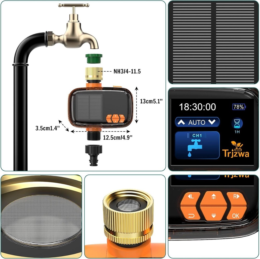 Solar Hose Timer 2000mAh - Smart Watering System w/ Rain Delay & USB-C Charging