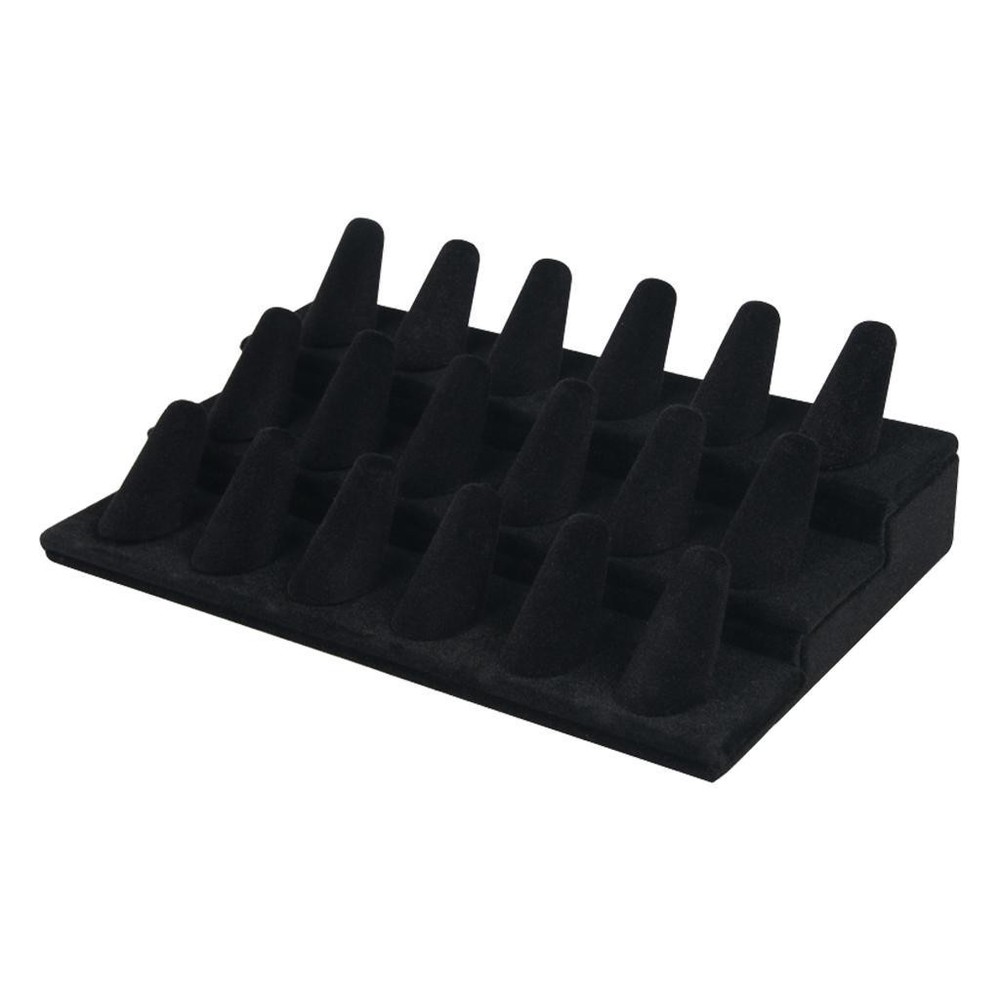 Solid Wood Velvet Cone Shape Finger Ring Display 18 Slots Counter A