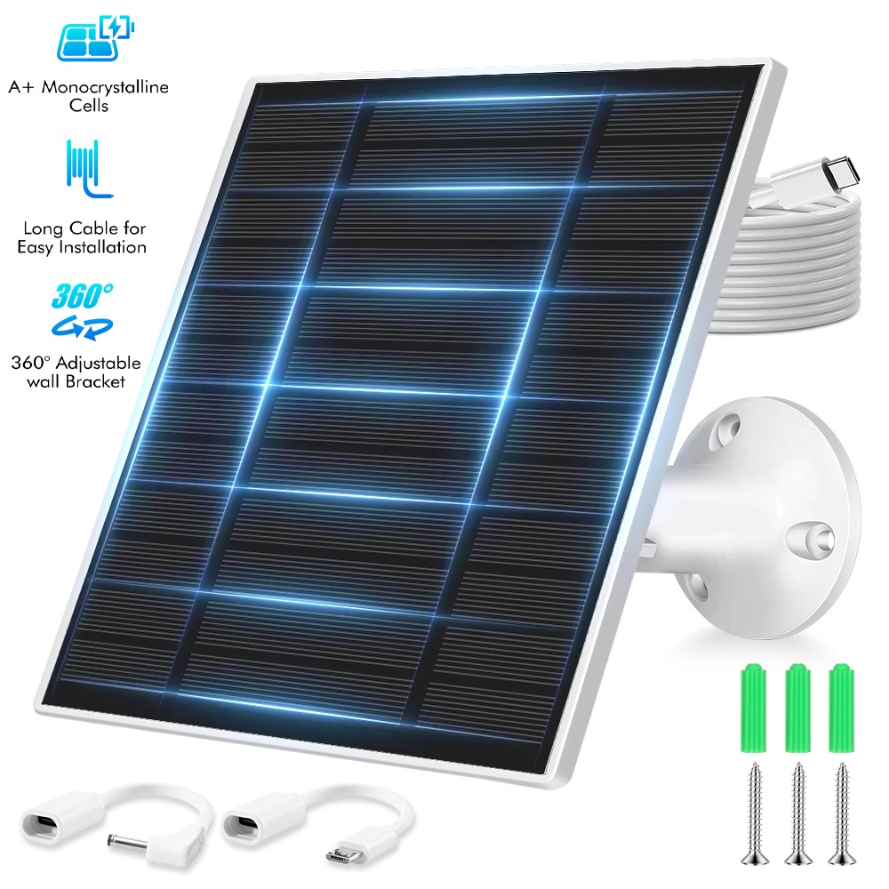 5W/5V Solar Panel For CCTV Security Camera Micro USB Type-c Charger Outdoor