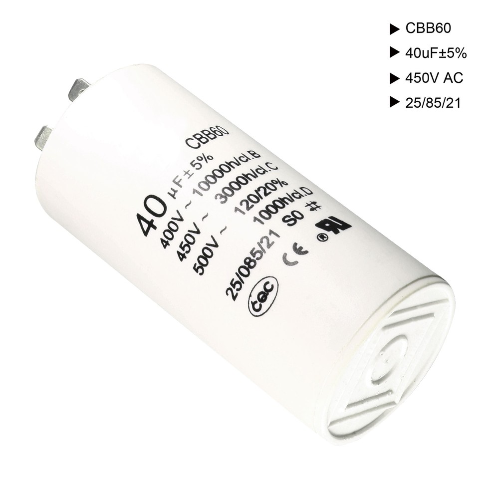 94x45mm CBB60 Run Capacitor 40uF 450V AC Double Insert White