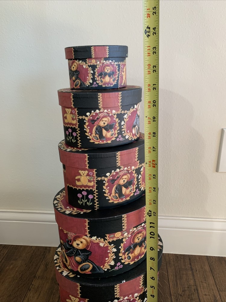 Set Of 5 Stacking Nesting Boxes Floral Bob’s Boxes Victorian Teddies