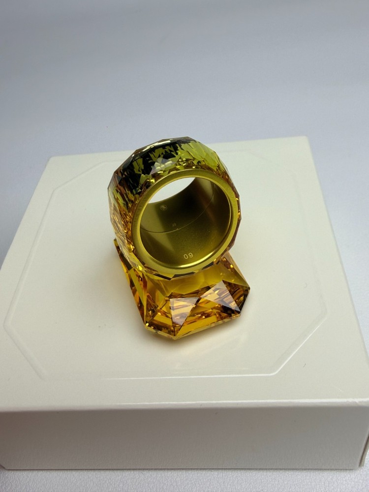 Swarovski Lucent cocktail ring oversized crystal, octagonal cut yellow size 60.