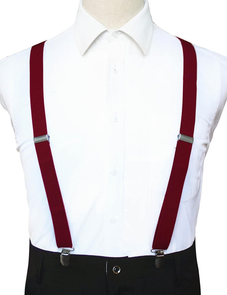Men's Solid Color Adjustable Suspenders with 3 Durable Clips