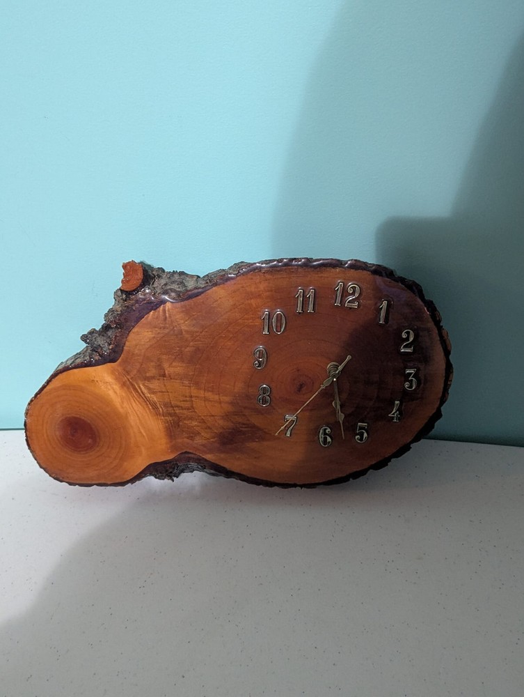 Handmade Live Edged Wood Clock Tested Working Vintage