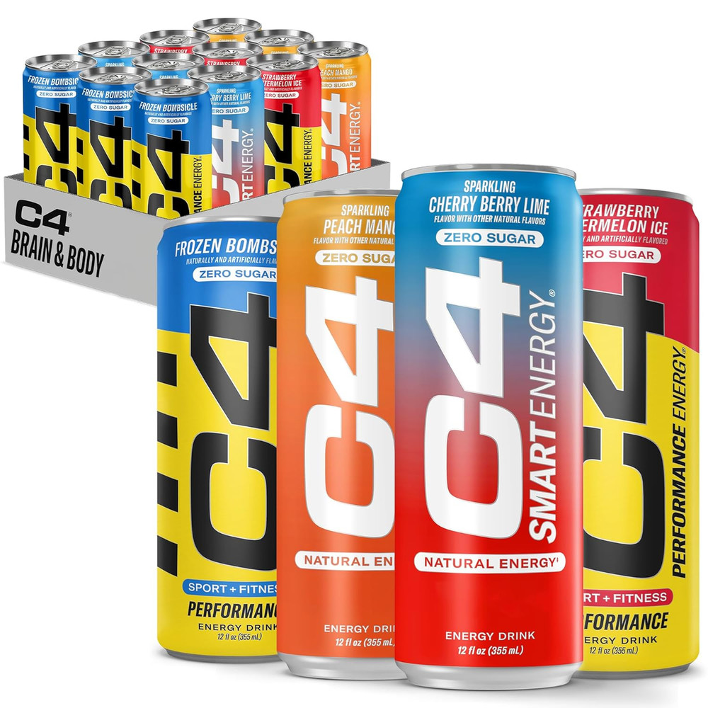 C4 Performance & Smart Energy Drink Variety Pack | Zero Sugar Carbonated Prewor
