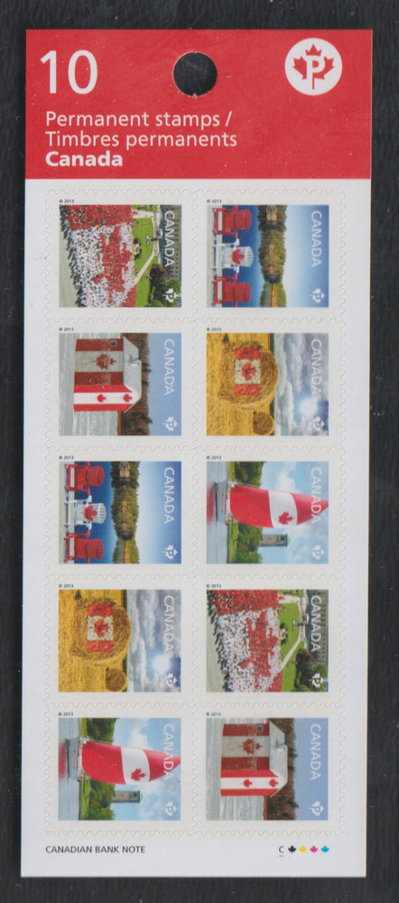 Canada P Permanent booklet 10 maple leaf flags pride 2013