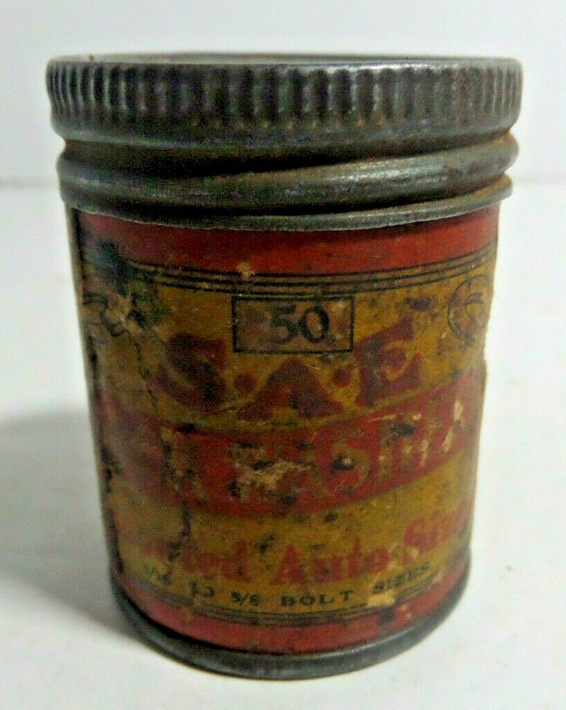 SAE lock washer assorted auto sizes cardboard tin can vintage