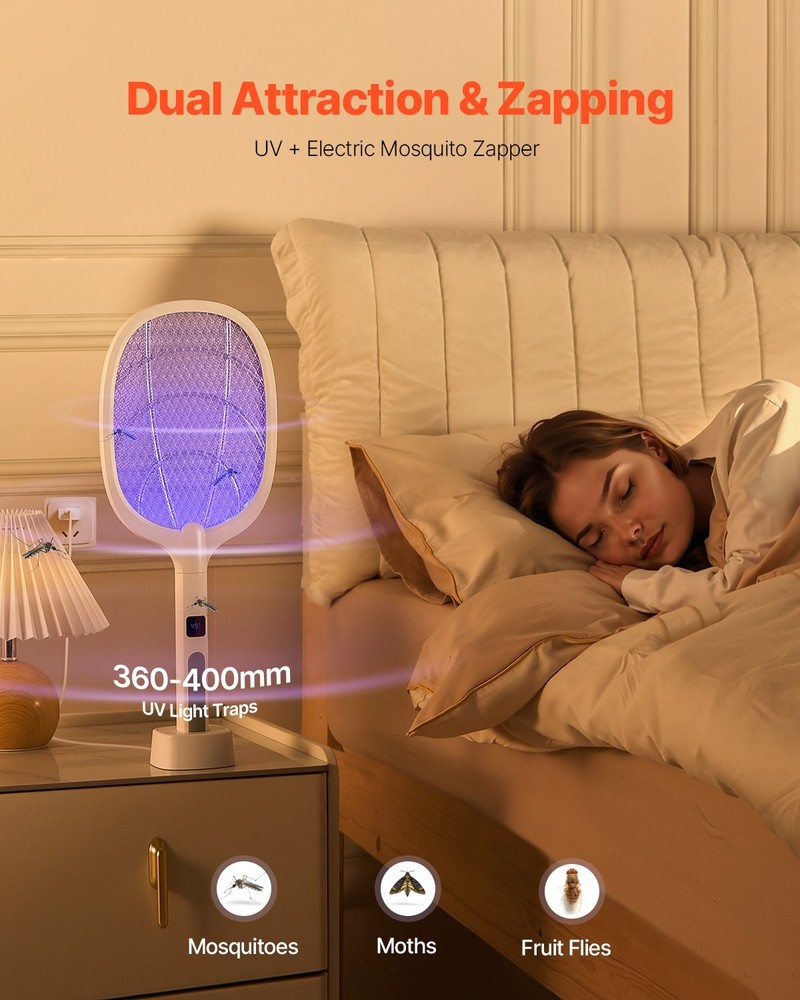 Electric Fly Swatter Zapper Racket 3 Layers Mesh & Digital Screen Display