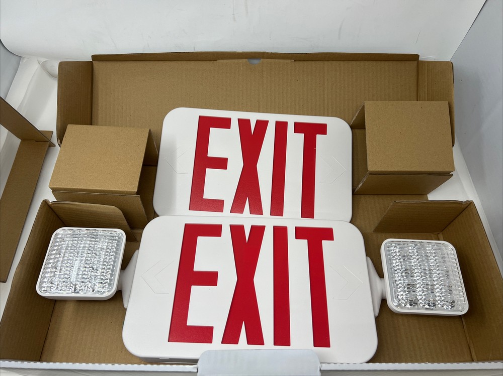 Compass 488U41 LED Emergency Exit Sign Light 120/277V White Red Text Double Face