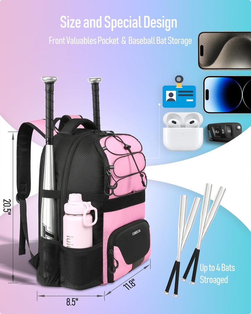 Softball Bag, Lightweight Baseball Backpack with Shoes Compartment, Baseball ...
