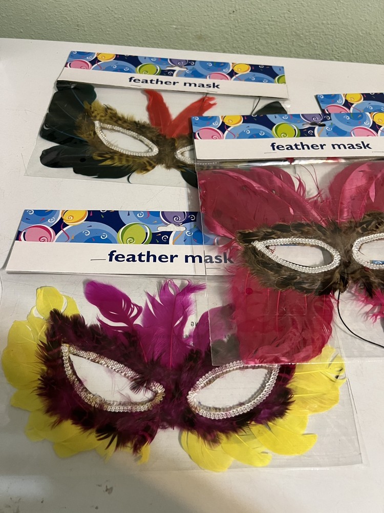 Five Large Feather Mask Decorations
