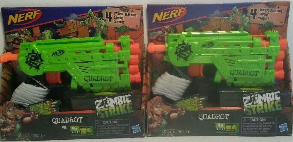 Two (2) NERF Zombie Strike Quadrot Blasters, New