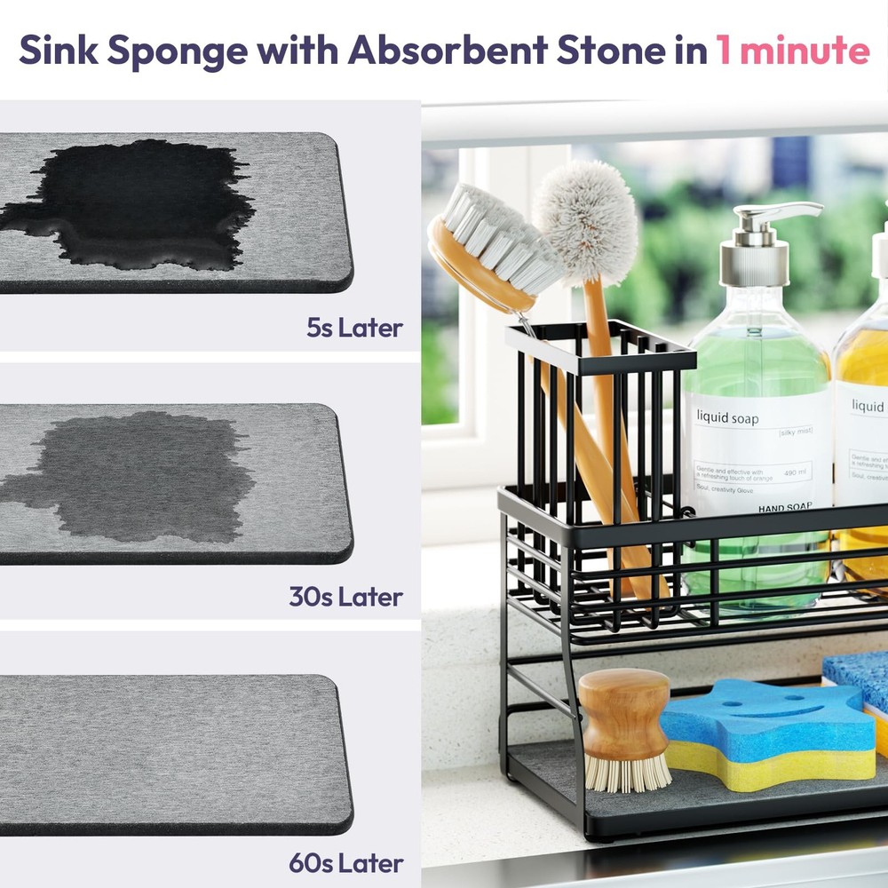 Sponge Holder for Kitchen Sink - 2 Tier Rustproof Sink Caddy with Instant Dry...