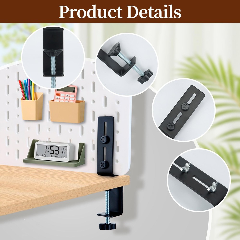 Desk Clamp 2 Pack Pegboard Fixing Bracket Metal Desktop Organizer Mount Black