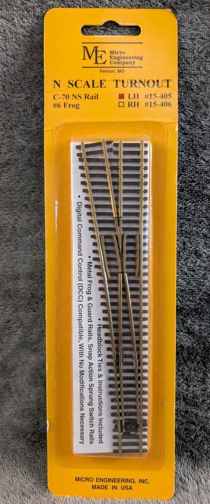 Micro Engineering N Scale Code 70 LH Turnout #6 Frog Nickel Silver Track #15-405