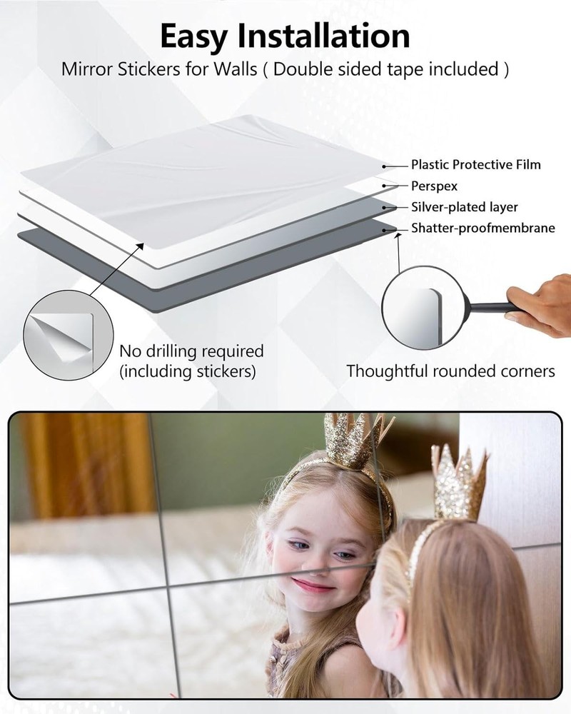 Versatile Unbreakable Wall Mirrors - 4PCS 14x12” for Kids, Dance Studios & More