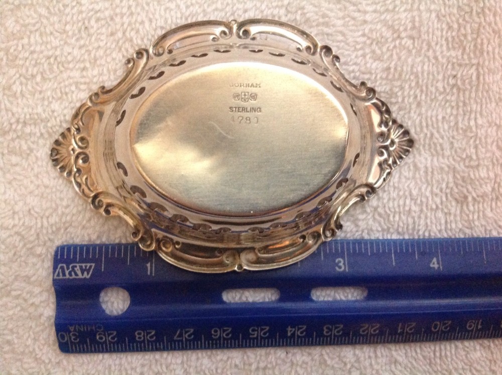 4 GORHAM STERLING SILVER PIERCED NUT BOWL DISH, ONE MONOGRAMMED