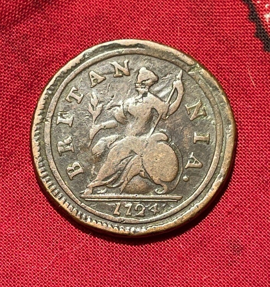 **Authentic 1724 George I, Large Pre-Revolutionary War Halfpenny Nice Example