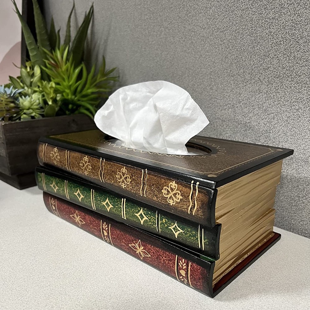 Crafted Classical Retro Wooden Antique Book Tissue Box Cover Rectangular Tiss...