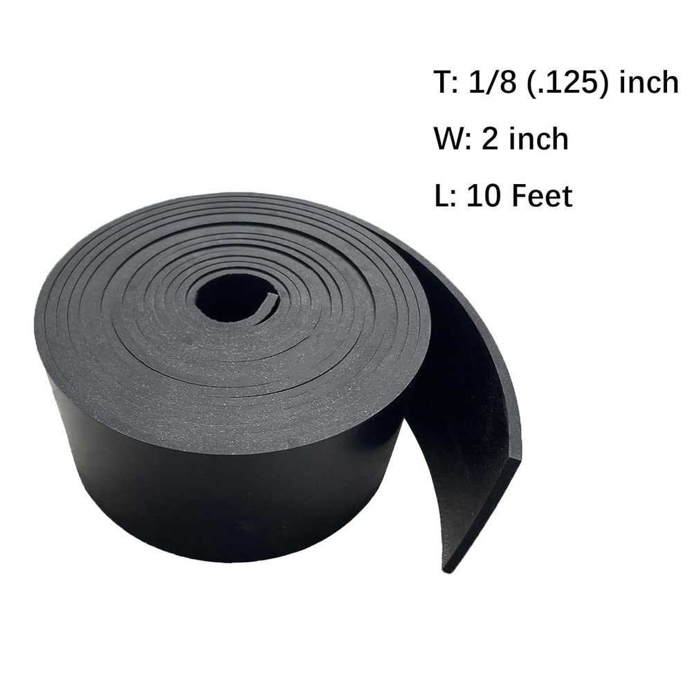 Solid Rubber Strips 1/8 (.125)" Thick X 2" Wide X 10'Long, Solid Rubber Sheet fo
