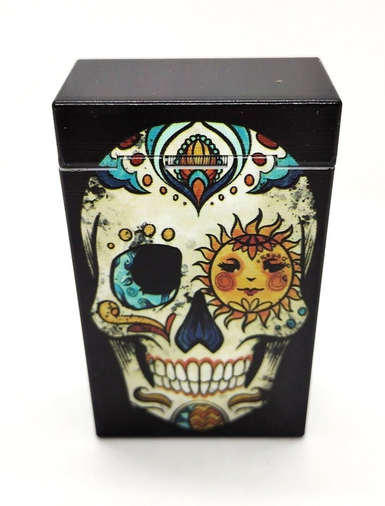 Smokezilla Mini Sugar Skull Multi-Use 3 Compartment Cigarette Lighter Case