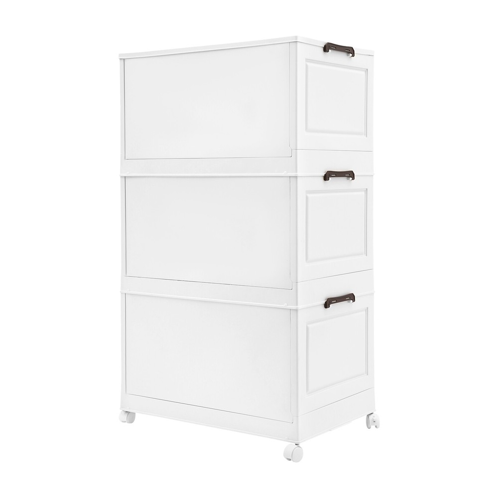 Foldable Stackable Storage Cabinets with Wheels White 25.59*16.54*43.5in