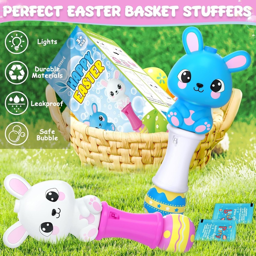 2 Packs Easter Bunny Bubble Machine Wands for Toddlers, Automatic Bubble Blow...