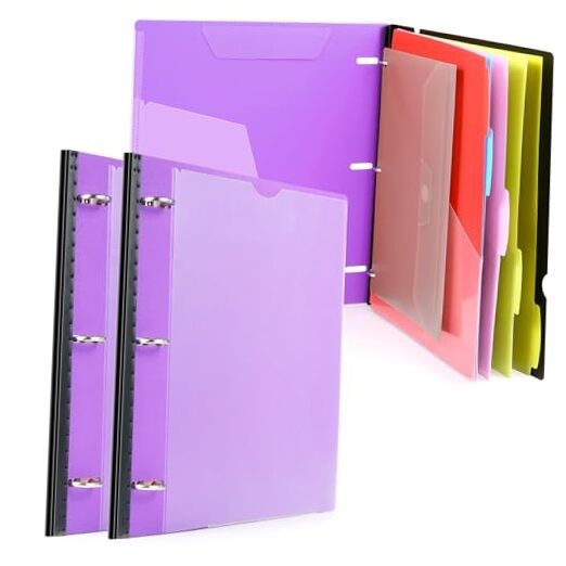Telescoping Project Organizer 2-Pack, Refillable 3 Ring Binder 2 Pack Purple