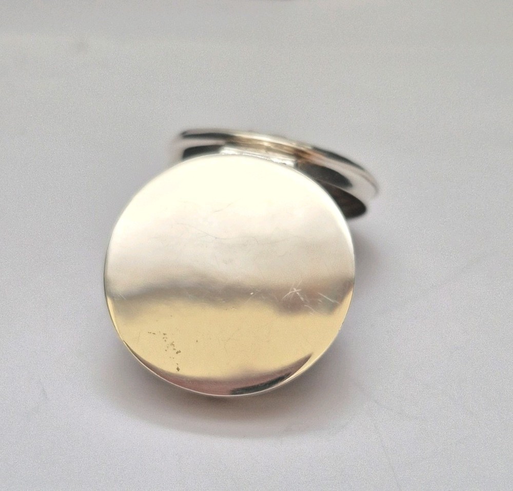 PILLBOX - Sterling Silver Pill Box. Round Embossed Design. Hinged lid.
