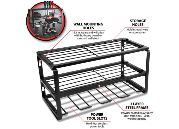Performance Tool W7701 16" Power Tool Storage Rack