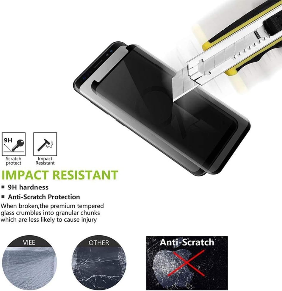(2 Pack Galaxy Screen Protector Privacy Tempered Glass, 3D Curved Note 9 Black