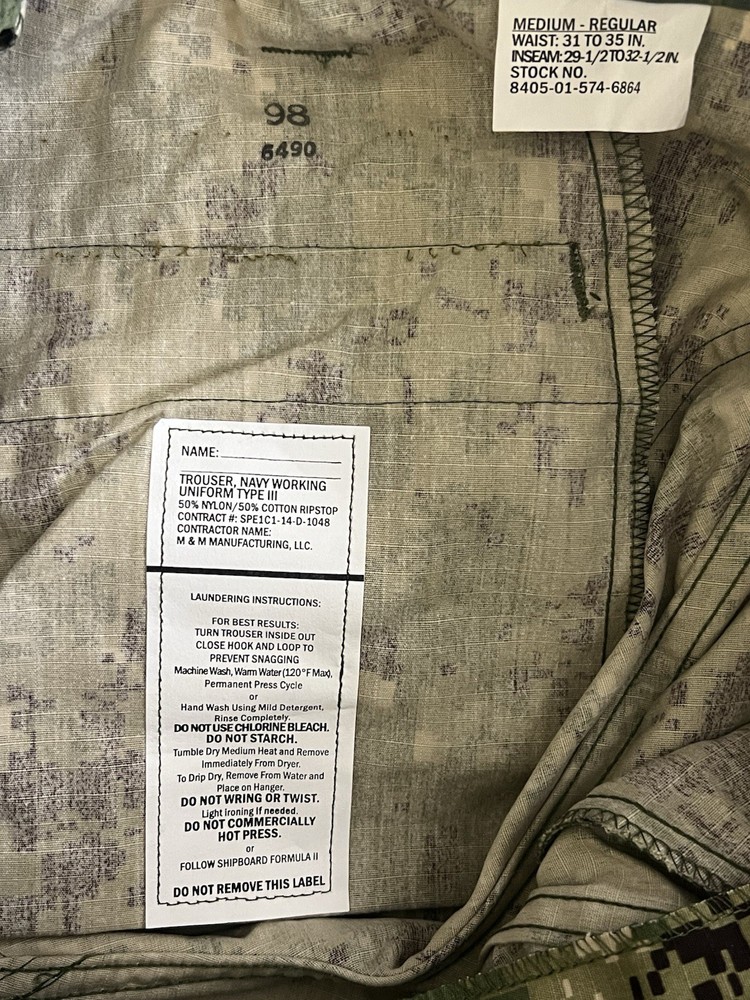 Navy Working Uniform Type III Camouflage Trousers Medium Reg.