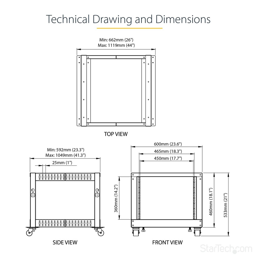 StarTech 8U 19" Open Frame Server Rack Compact 4 Post 4POSTRACK8U