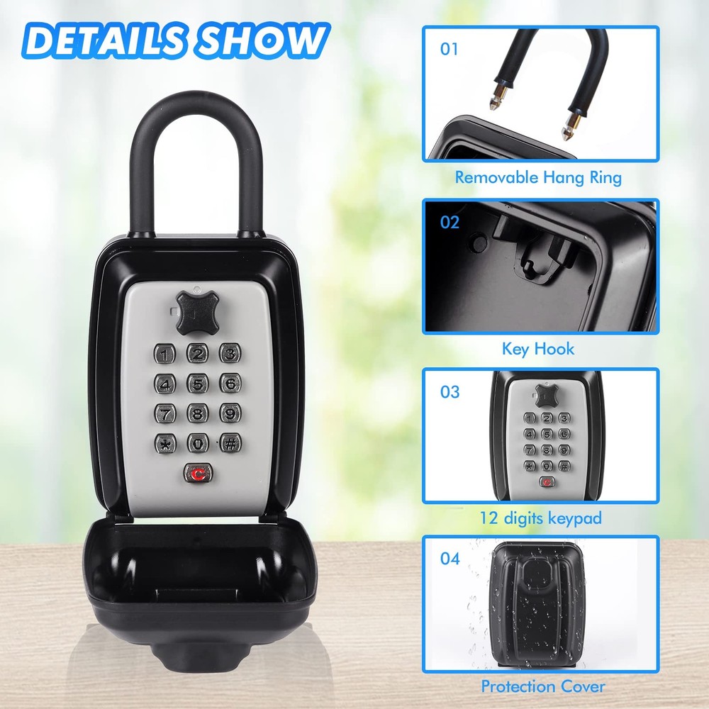 POMYDODU Key Lock Box, 12-Digit Combo, Waterproof, High-Security Storage