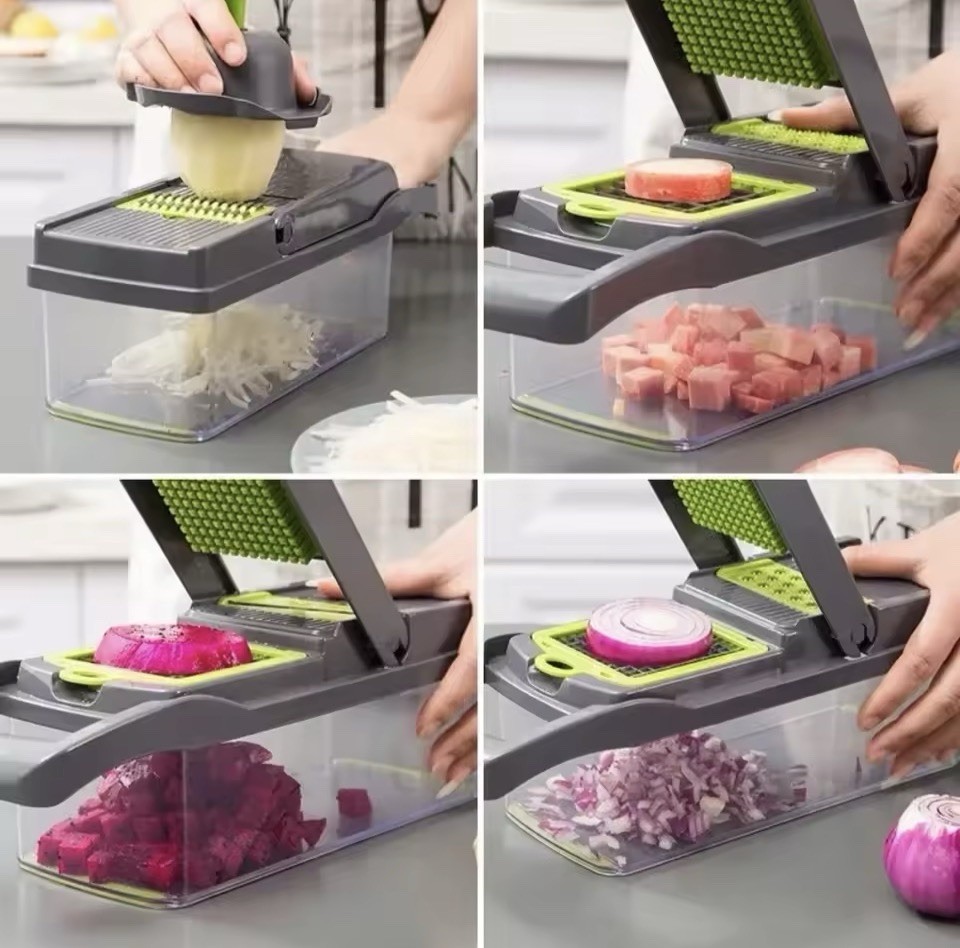 Multifunctional Vegetable Chopper with Interchangeable Blades, Container