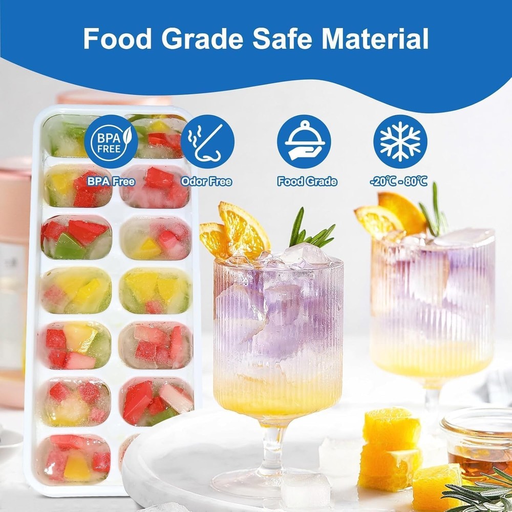 Ice Cube Trays for Freezer with Lids, 4 Pack 56-Cube Stackable Ice Trays, Easy-R