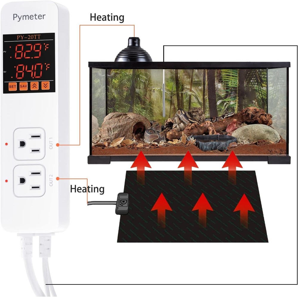 Digital Temperature Controller Dual Probe Reptile Thermostat Controlled White