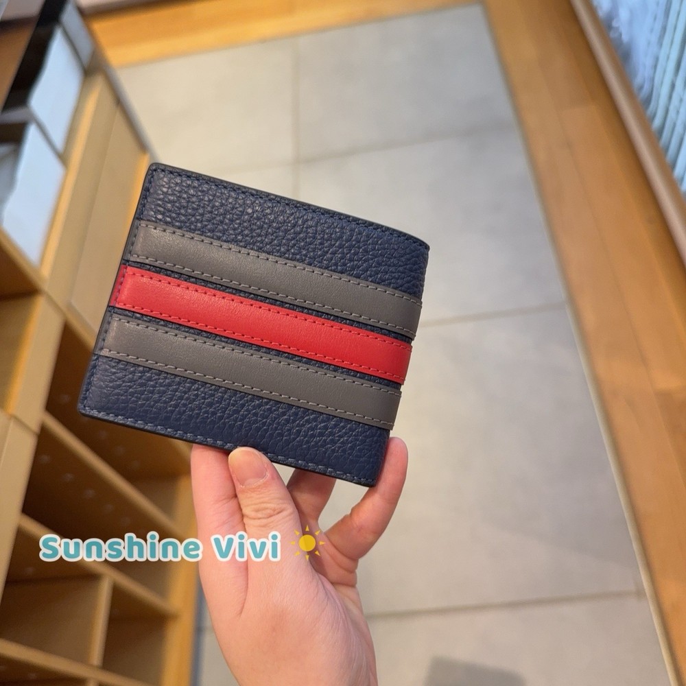 NWT Coach Id Billfold Wallet With Varsity Stripe Deep Blue Multi CDC89