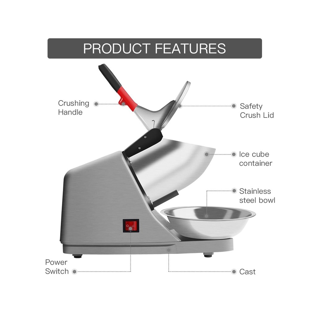 Reespring Shaved Ice Machine Ice Crusher Snow Cone Machine with Stainless Ste...