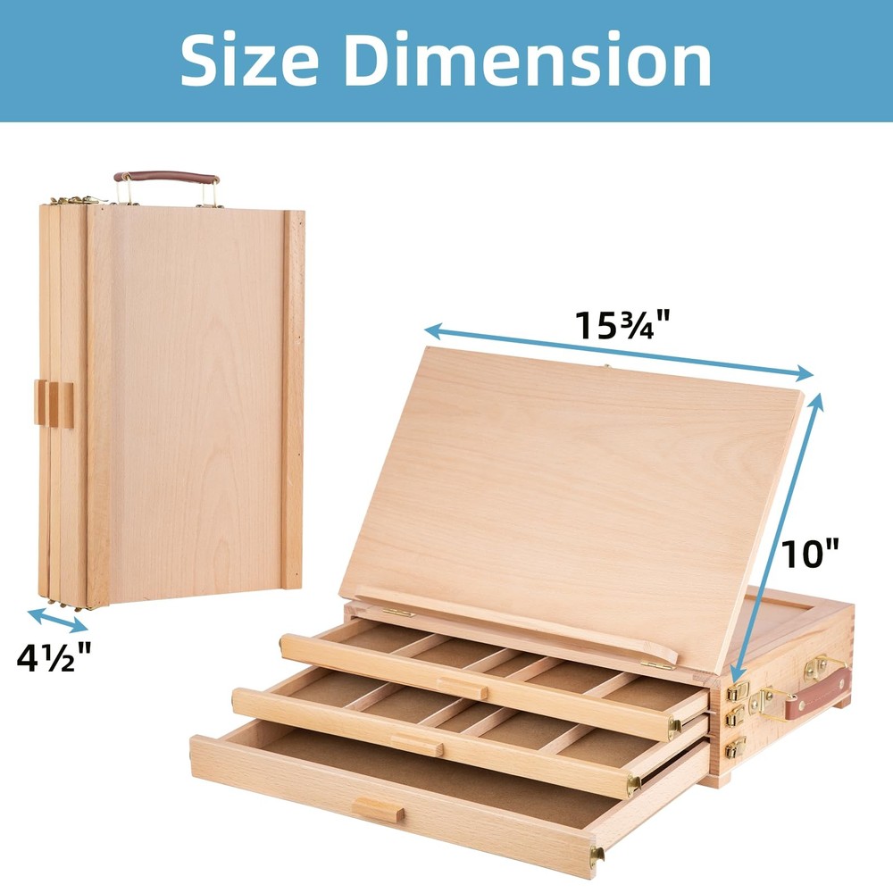 Table Easel with Sketch Storage, Portable Beechwood Desktop Art Easel with 3 ...