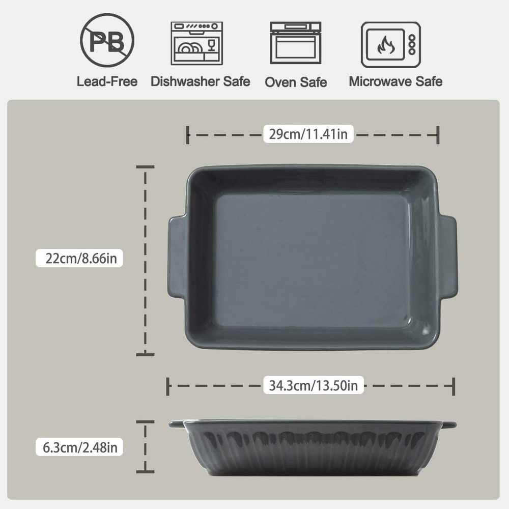 FE Baking Dish Lasagna Pan Ceramic Baking Pan 13x9 Oven Safe Rectangular Bake