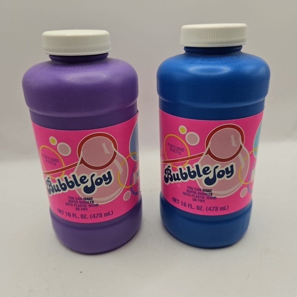 Two Vintage Bubble Joy Bubble Solution 16 Oz. Bottles W/ Plastic Wand Sealed