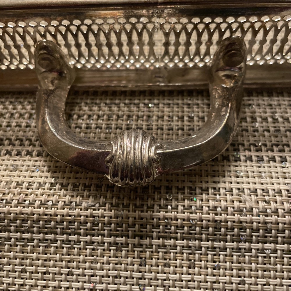 TRAY Silverplate Rectangular Ornate Handles Feet 13” X 8”