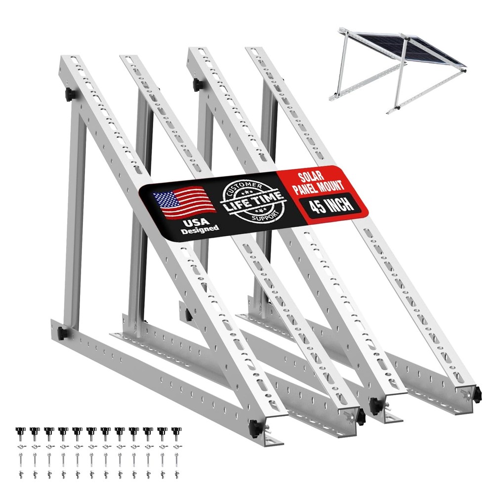 Solar Panel Mount Brackets 2 Sets 45" Adjustable Foldable Tilt Legs for 2-4 Pane