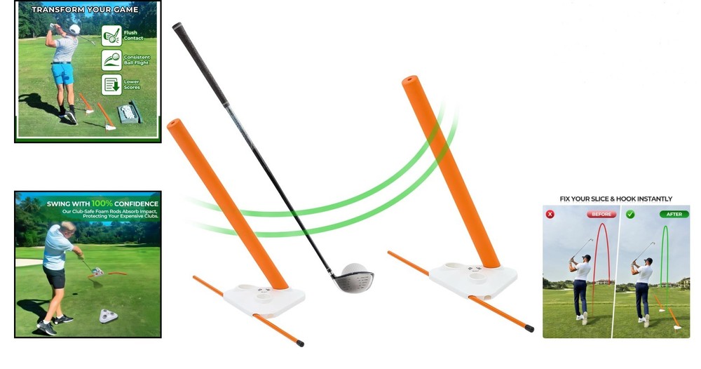 Golf Swing Training Aid Alignment Discs Rods Corrects Swing Path & Slice Fix