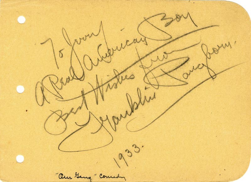 FRANKLIN PANGBORN - AUTOGRAPH NOTE SIGNED 1933
