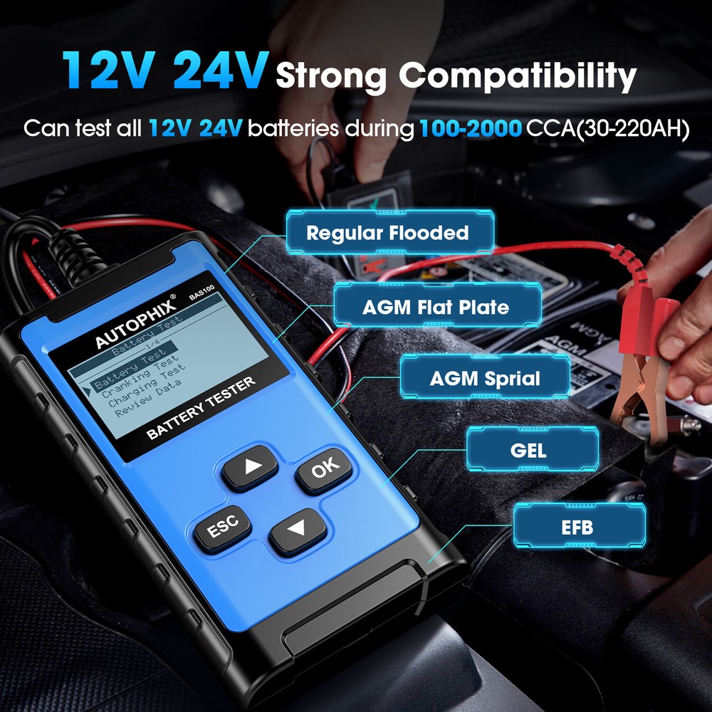 Autophix BAS100 Battery Tester Quick Charging Circut Check load Charger Analyzer
