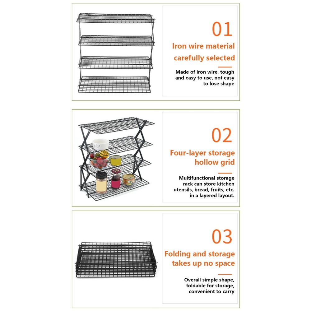 Baking Rack 4-Tier Stackable Foldable Storage Organizer Grill Rack Amicable