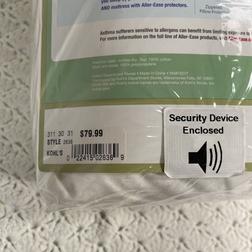 Allerease 100% Cotton Allergy Relief Zippered Mattress Protector, King NEW
